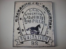 Plaque hippique ancienne - CRAVACHE D'ARGENTAN - 9 -10 JUIN 90 - 1er PRIX