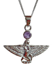 Pendentif Isis améthyste pierre précieuse égyptienne 925 argent sterling dées...
