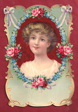 Très Rare Grand Chromo Decoupis Magnifique Jeune Fille Dans Un Décor De Théâtre.