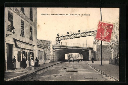 Cpa givors pont - givors,, passerelle