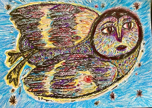 Tableau peinture oiseau hibou - tableau,