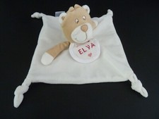EB. DOUDOU PLAT DMC OURS faon blanc beige avec bavoir déjà brodé Elya ET. NEUF *