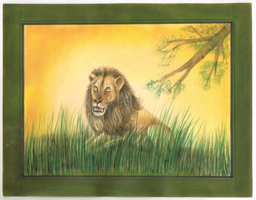 Peinture miniature lion fait - miniature,