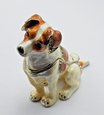 CHIEN JACK RUSSEL BOITE A  BIJOUX EN METAL EMAILLEE AVEC DES CRISTAUX BEL ETAT