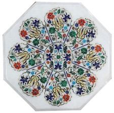 21 " Marbre Table Top Floral Incrustation Demi Précieux Pierres Main Décor