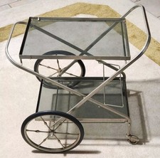 Vintage Chariot à Boissons Chrome et Verre Pliable Années 60 Desserte Service