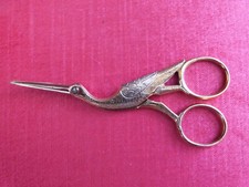 Paire de ciseaux anciens broderie - Acier doré et argenté "Cigogne"- Années 50