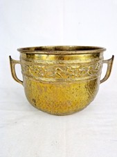 Ancien Cache Pot Cuivre Jaune Laiton Fleurs Art Nouveau Avec Anses 24cm Diamètre