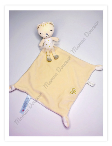 Doudou plat chat jaune - plat, jaune/beige