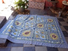 Boutis Courtepointe Dessus lit Fait main Vichy bleu Tournesol