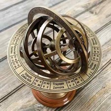 Ancien globe sphère laiton armillaire zodiaque astrologie table bureau déco