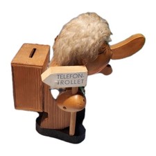 Troll tirelire bois vintage Norvège 70s TELEFON-TROLLET folk art collector TBE