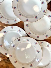 Lot 12 assiettes anciennes Digoin Sarreguemines décor fleuri doré – vintage