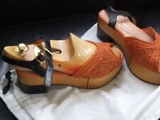 Robert CLERGERIE Paris "Sandales plateforme" Raphia Cuir Orange T:36 doublé NEUF