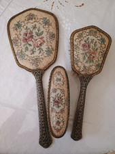 REGENT OF LONDON made in England set 2 brosse Nylon+ Miroir Tapissier fleuri