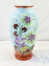 Grand Vase en opaline verre opalin peint a la main decor de fleur