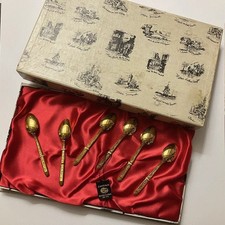 Coffret Présentoir De 6 Petites Cuillères En Plaqué Or Poinçon AG Ménagère