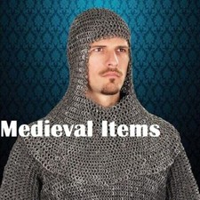 Cotte de maille plate rivetée médiévale Coif Crusader Chainmail Hood Acier...