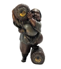 Sculpture en bronze okimono représentant Daikokuten no clock uhr reloj pendule