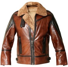 Veste d'aviateur homme B3 marron vieilli bombardier en cuir de mouton véritab...