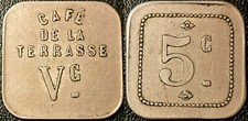 Jeton de nécessité - Café de la Terrasse V c - 5 centimes à localiser