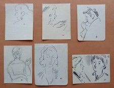 ROBERT LEPELTIER (1913-1996) LOT DE 6 DESSINS PORTRAITS DE JEUNES FEMMES (15)