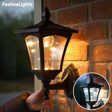 LED Solaire Sécurité Bienvenue Mural Lanterne Lampe Noir Extérieur Jardin Maison