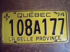 Plaque Minéralogique Tôle QUEBEC La belle province 1974