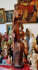 STATUE SCULPTURE 1 M BOIS VIERGE MARIE ENFANT JESUS MADONE ANTIQUE ART NOUVEAU
