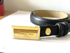 Christian Dior 75/80 Ceinture 36/38 Cuir Noir Vintage Belt Boucle Dore Logo