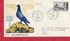 ENVELOPPE  1er JOUR FDC 1957  COLOMBOPHILIE SALON DU PIGEON