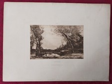 Gravure XIX s: Corot - Crépuscule. photo-aquatinte Boussod-Valadon et Cie- Paris