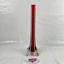 ➜JOLI VASE SOLIFLORE EN VERRE rouge transparent vintage Art Déco de France 30cm