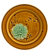 rare Assiette Choisy le Roi colorisé relief bulles oiseaux éclosion barbotine