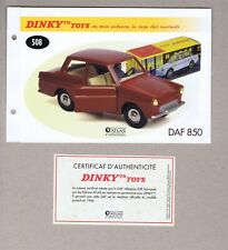 DINKY TOYS / ATLAS  FICHE ET CERTIFICAT pour le modèle n°508 DAF 850