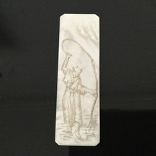 Jeton Ancien Nacre Chine Homme Pêcheur XIXè MOP Counter 19thC China