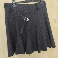 JUPE COURTE  A PLIS GRIS CHINE+ CEINTURE TRESSE CUIR NOIR  T 38 GOOD MISS  PARIS