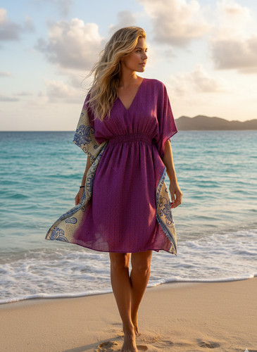 Magenta floral beach kaftan - magenta,