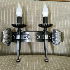 applique murale art déco à 2 branches, fer forgé massif martelé, poids 2,7 kg 