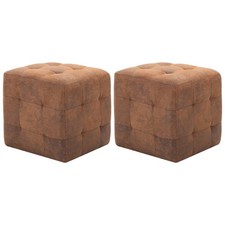 2x Poufs Gris Similicuir Daim