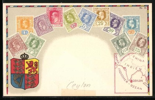 Carte postale ceylan timbres - carte, ceylan,