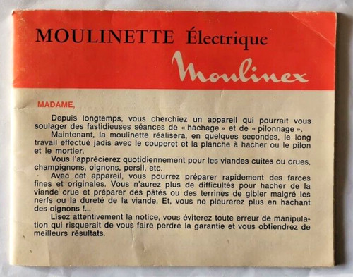 Ancienne notice moulinette - ancienne,