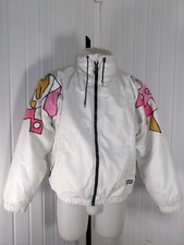 Vintage Rare Blouson AMPLE bombers Anorak K-Way  Ski Blanc brodé rose jaune