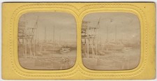 Bateau à cale Port de Cherbourg Photo stereo french tissue circa 1860