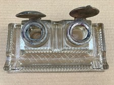 joli encrier double ancien en verre pour déco de bureau ou collection