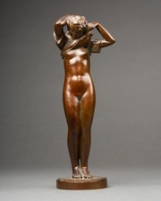 M.Delannoy : "Femme se déshabillant", Bronze patiné Art Déco, Fonte Susse Frères