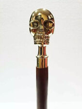 Canne de marche en bois manche crâne nautique en laiton 37" de long fête des ...