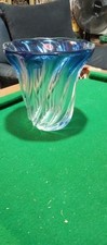 VASE CRISTAL TORSADE COLORIS Bleu EN DEGRADES-VAL SAINT LAMBERT - SIGNE-XXe