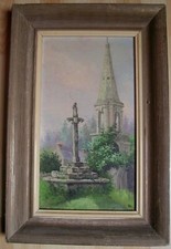 TABLEAU MODERNE MILIEU DU XXème ECOLE BRETONNE RUINES DE PONT-CHRIST LANDERNEAU