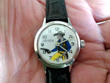 Montre bracelet mécanique vintage STRATO animée pistolet cowboy fonctionne watch